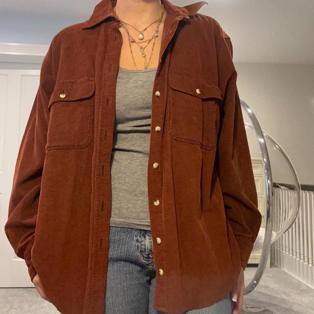 Women's brown corduroy shirt jacket
